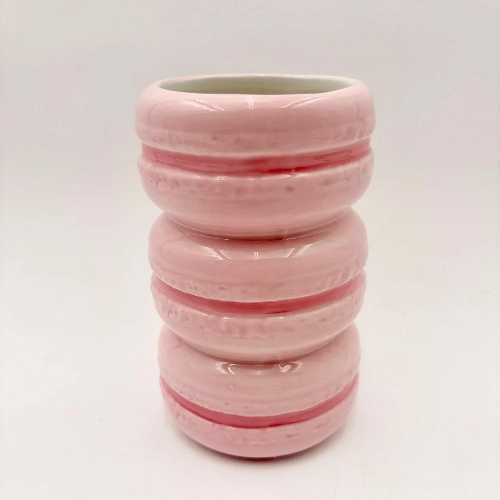 Pink Stacked‎ Macaron Ceramic Vase Glossy Pastel French Cookie Decor Macaroon